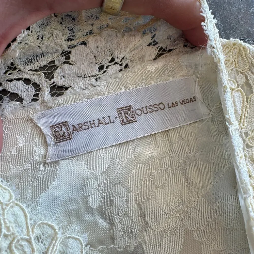 Vintage Y2K Marshall-Rousso Antique White Embroidered Lace Wedding Dress Small - Picture 5 of 10